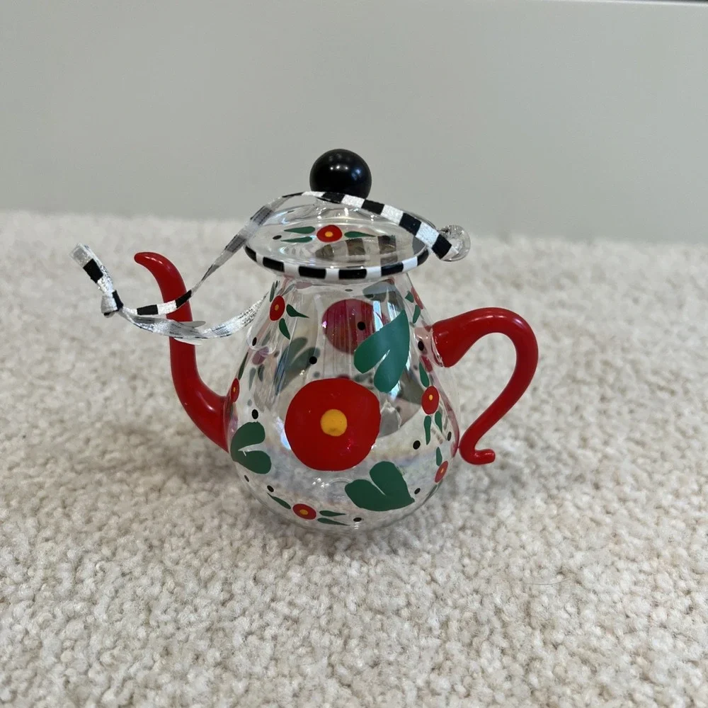 Mary Engelbreit Kurt Adler  Blown Glass Tea Pot‎ Christmas Ornament Cottagecore